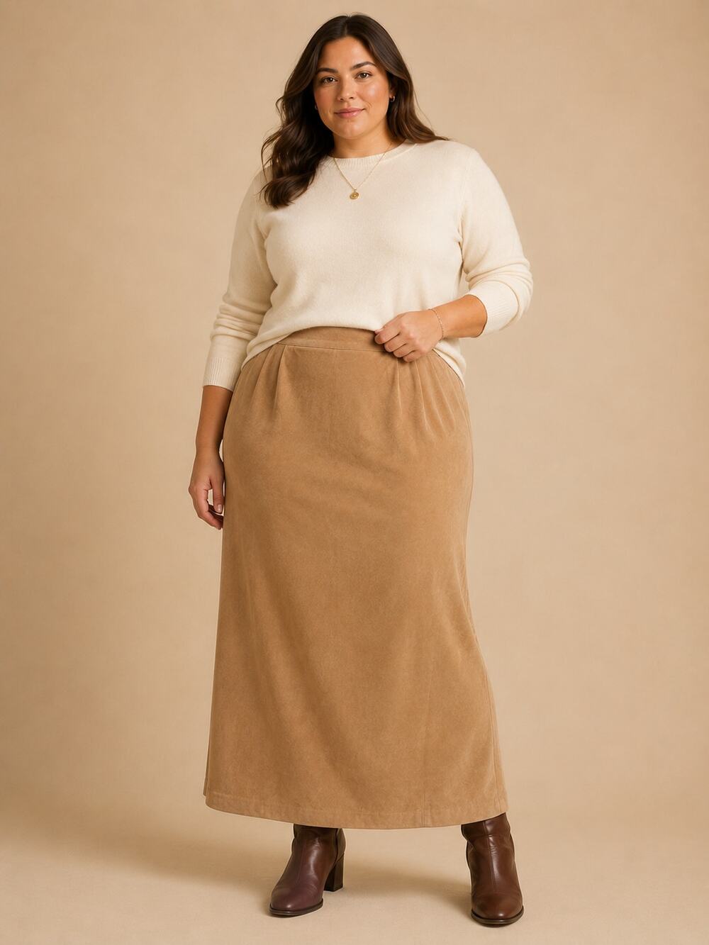 Joan Leslie Women's 18 Tan Faux Suede Maxi Skirt Beige Stretch Waist Western